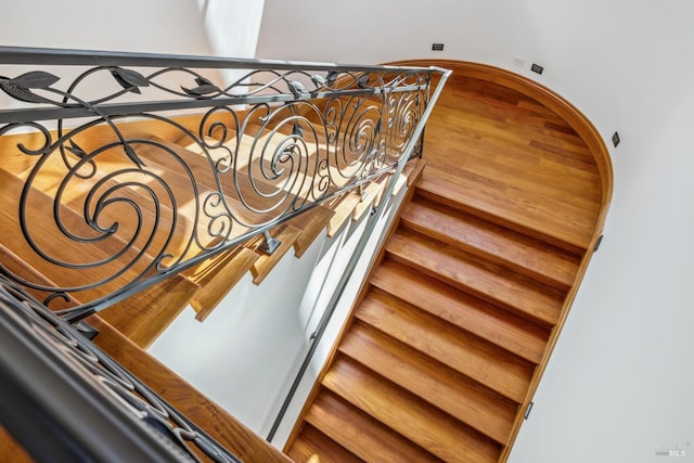 staircase featuring wood finished floors