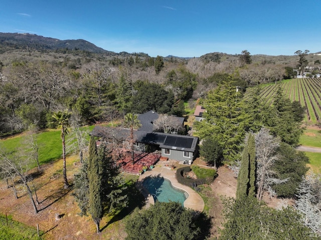 drone / aerial view featuring a view of trees