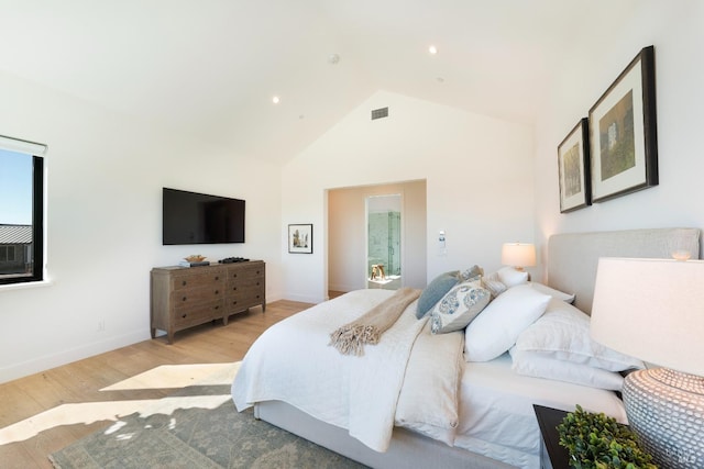 3878 Horizon View Way, Santa Rosa, CA 95404 - bedroom featuring wood finished floors, baseboards, recessed lighting, and high vaulted ceiling