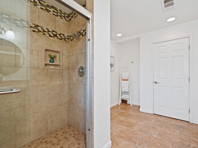 2108 Imola Ave Unit A, Napa, CA 94559 - bathroom with a shower stall, recessed lighting, and baseboards