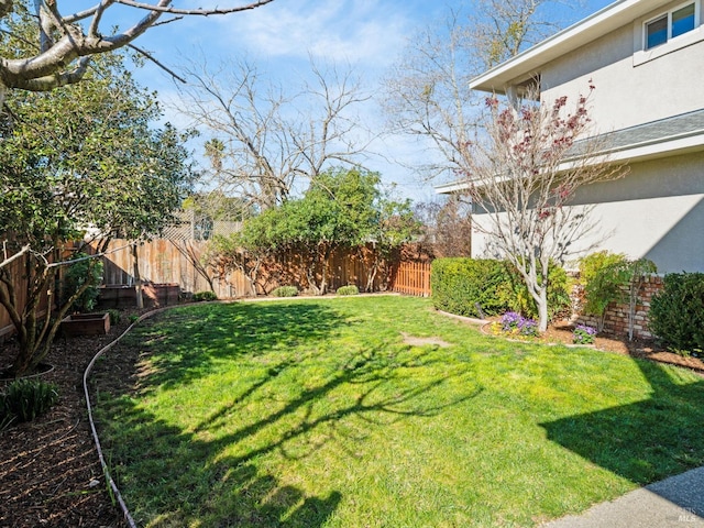 view of yard with a fenced backyard