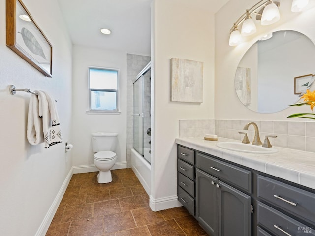 2108 Imola Ave Unit A, Napa, CA 94559 - full bathroom with toilet, baseboards, decorative backsplash, vanity, and bath / shower combo with glass door