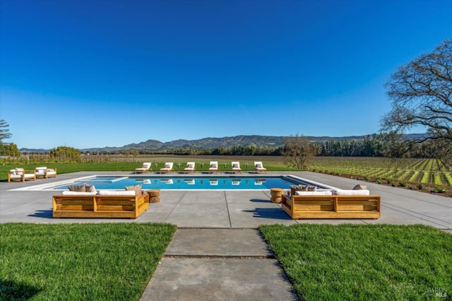 2350 Big Ranch Rd, Napa, CA 94558 - view of pool with a mountain view, a patio area, and a yard