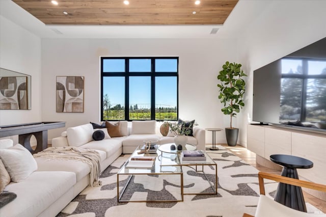 2350 Big Ranch Rd, Napa, CA 94558 - living area with wood ceiling, recessed lighting, and a raised ceiling