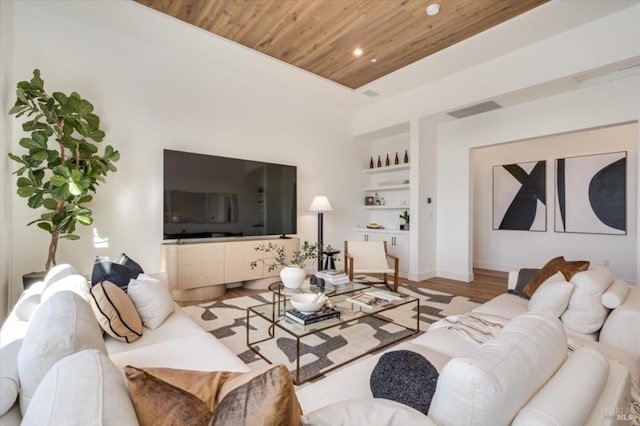2350 Big Ranch Rd, Napa, CA 94558 - living area featuring wooden ceiling, recessed lighting, wood finished floors, and baseboards
