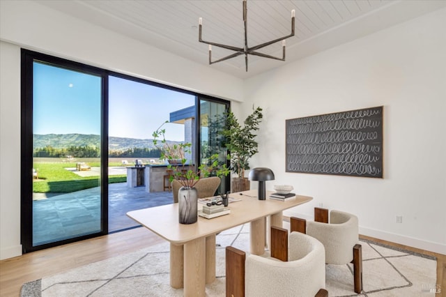 2350 Big Ranch Rd, Napa, CA 94558 - office area featuring wood finished floors, baseboards, a mountain view, and wooden ceiling