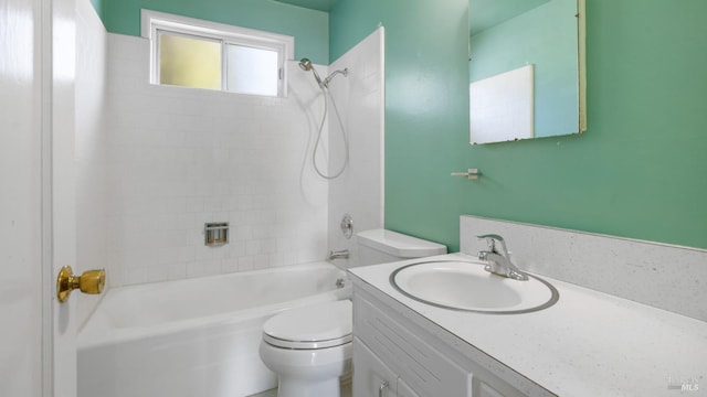 full bathroom featuring toilet, shower / tub combination, and vanity