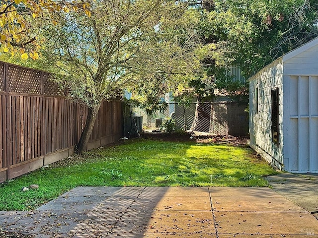view of yard featuring a fenced backyard and a patio