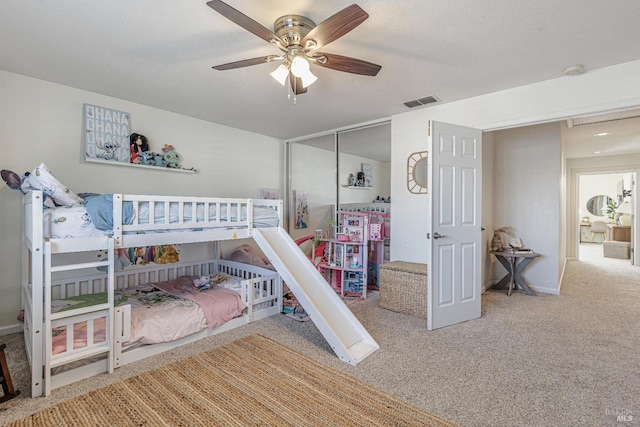 bedroom with carpet floors and ceiling fan