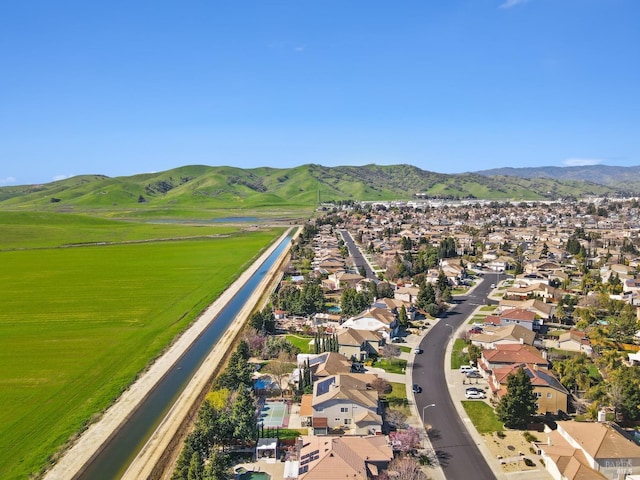 birds eye view of property featuring a mountain view and a residential view