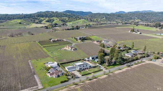 drone / aerial view with a rural view and a mountain view