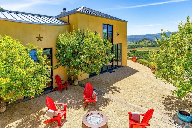 view of patio with a mountain view