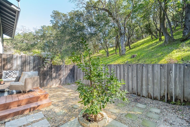 view of yard with a fenced backyard