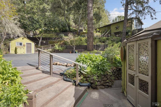 224 Arroyo Rd, Forest Knolls, CA 94933 - exterior space featuring a storage shed, fence, and an outdoor structure