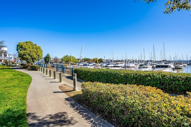 view of property's community with a water view