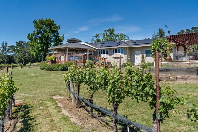 4630 Maddocks Rd, Sebastopol, CA 95472 - view of front of property featuring roof mounted solar panels, a gazebo, and a wooden deck