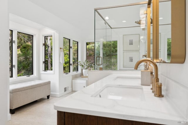 bathroom with visible vents, a wealth of natural light, and vanity