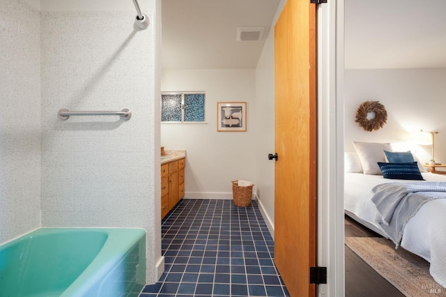 5 Madrone Ave, Woodacre, CA 94973 - bathroom featuring tile patterned floors, visible vents, vanity, a tub, and connected bathroom