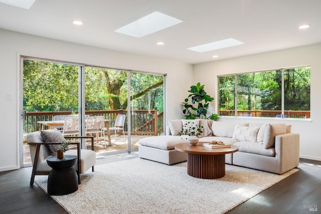 5 Madrone Ave, Woodacre, CA 94973 - living room with wood-type flooring, recessed lighting, and a skylight
