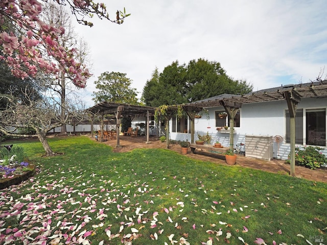 view of yard featuring a patio and a pergola