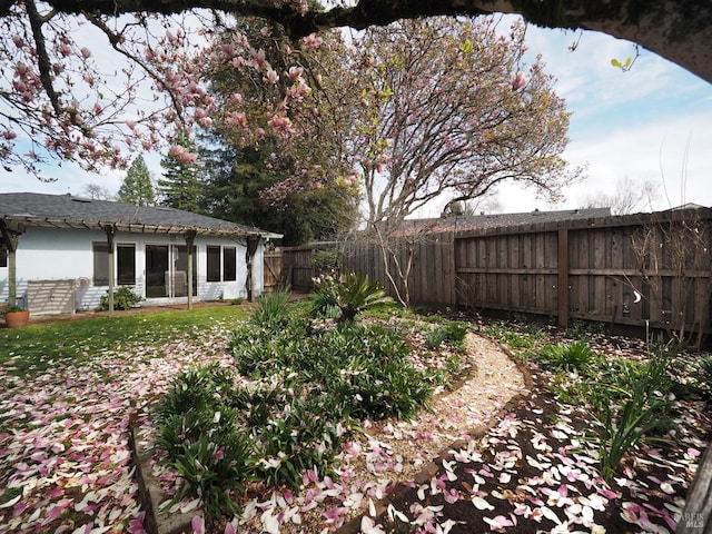 view of yard with a fenced backyard