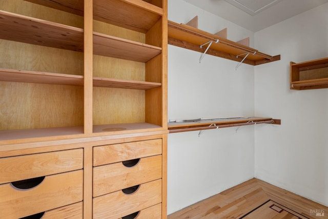 spacious closet featuring light wood-style flooring