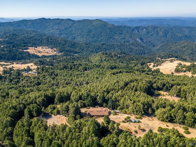 bird's eye view featuring a mountain view and a forest view