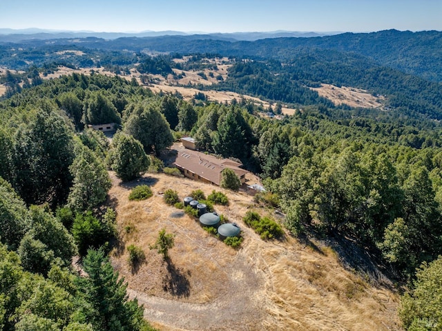 aerial view with a forest view and a mountain view