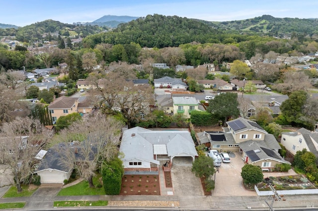 drone / aerial view with a mountain view and a residential view