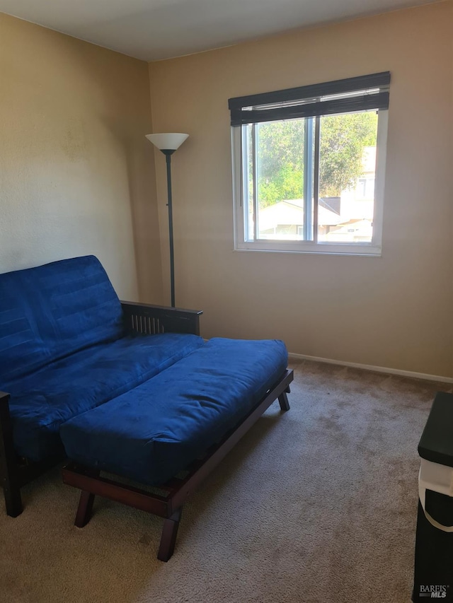 bedroom featuring carpet and baseboards