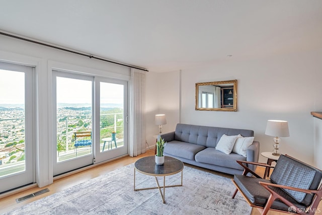 living room with visible vents and wood finished floors