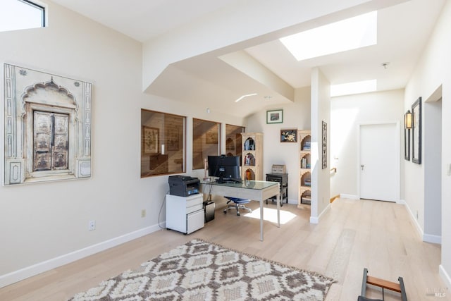195 Condor Ct Unit 1061, Bodega Bay, CA 94923 - office area featuring wood finished floors, a skylight, and baseboards