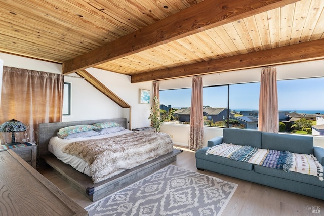 195 Condor Ct Unit 1061, Bodega Bay, CA 94923 - bedroom with wood finished floors and wood ceiling with exposed beams