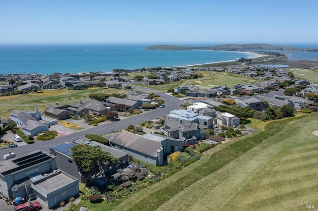 aerial view featuring a residential view and a water view