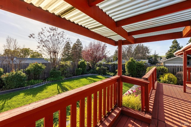 deck featuring a fenced backyard and a yard