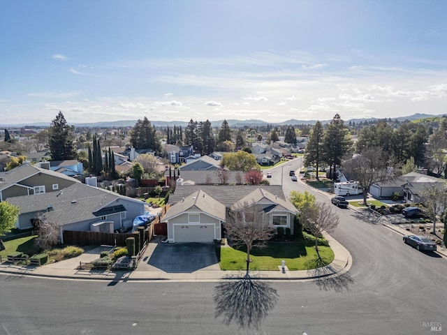 aerial view featuring a residential view and a mountain view