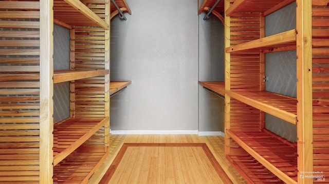 walk in closet with wood finished floors