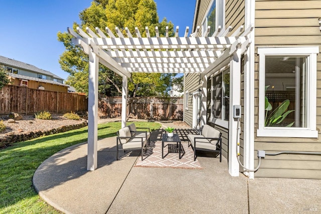 view of patio with a fenced backyard and a pergola