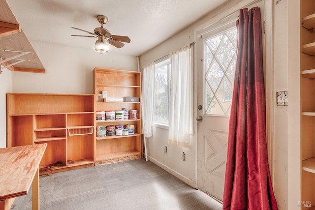 interior space with a ceiling fan