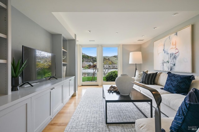 living room featuring light wood-style floors