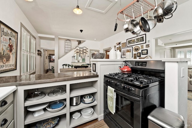 kitchen with black gas range