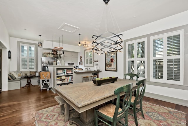 dining space featuring dark wood-type flooring