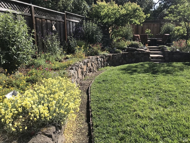 view of yard featuring a fenced backyard