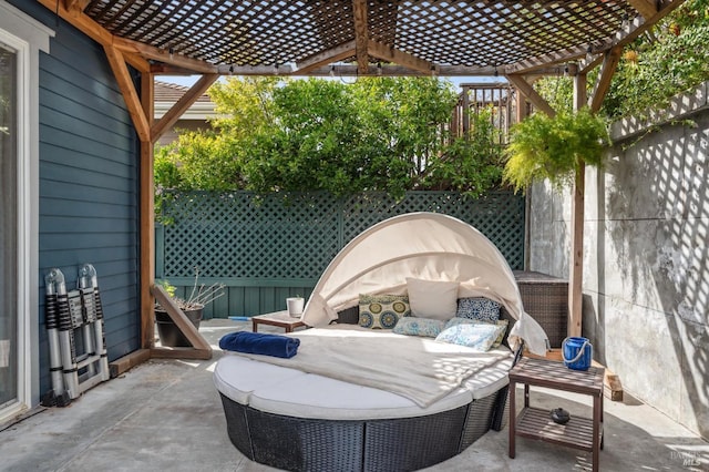 view of patio with a pergola and an outdoor hangout area