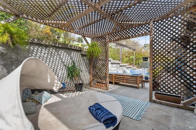 view of patio / terrace with fence and an outdoor living space