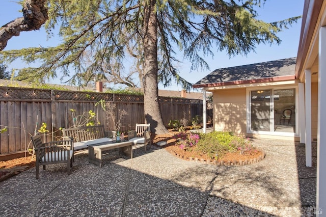 view of yard with a patio area and a fenced backyard