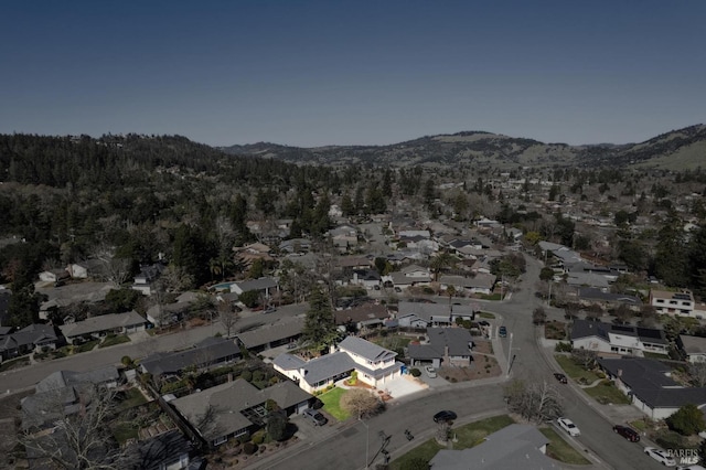 aerial view featuring a residential view and a mountain view