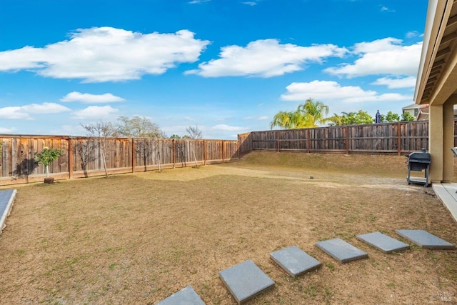 view of yard with a fenced backyard