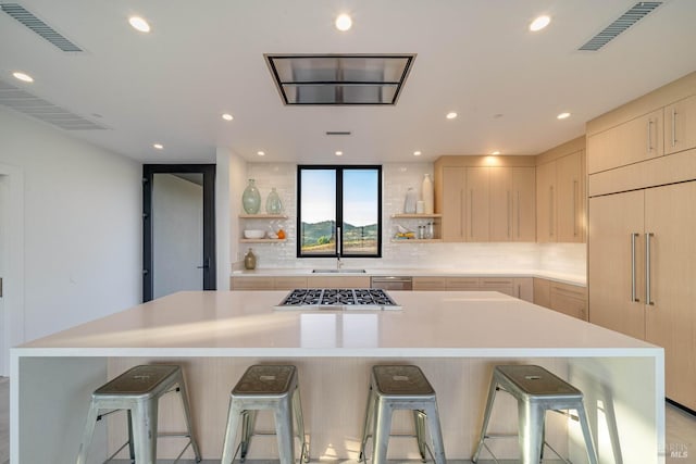 3400 Atlas Peak Rd, Napa, CA 94558 - kitchen with visible vents, open shelves, and light brown cabinetry