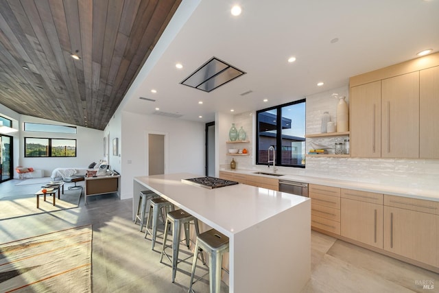 3400 Atlas Peak Rd, Napa, CA 94558 - kitchen featuring modern cabinets, a sink, a large island, and light brown cabinetry
